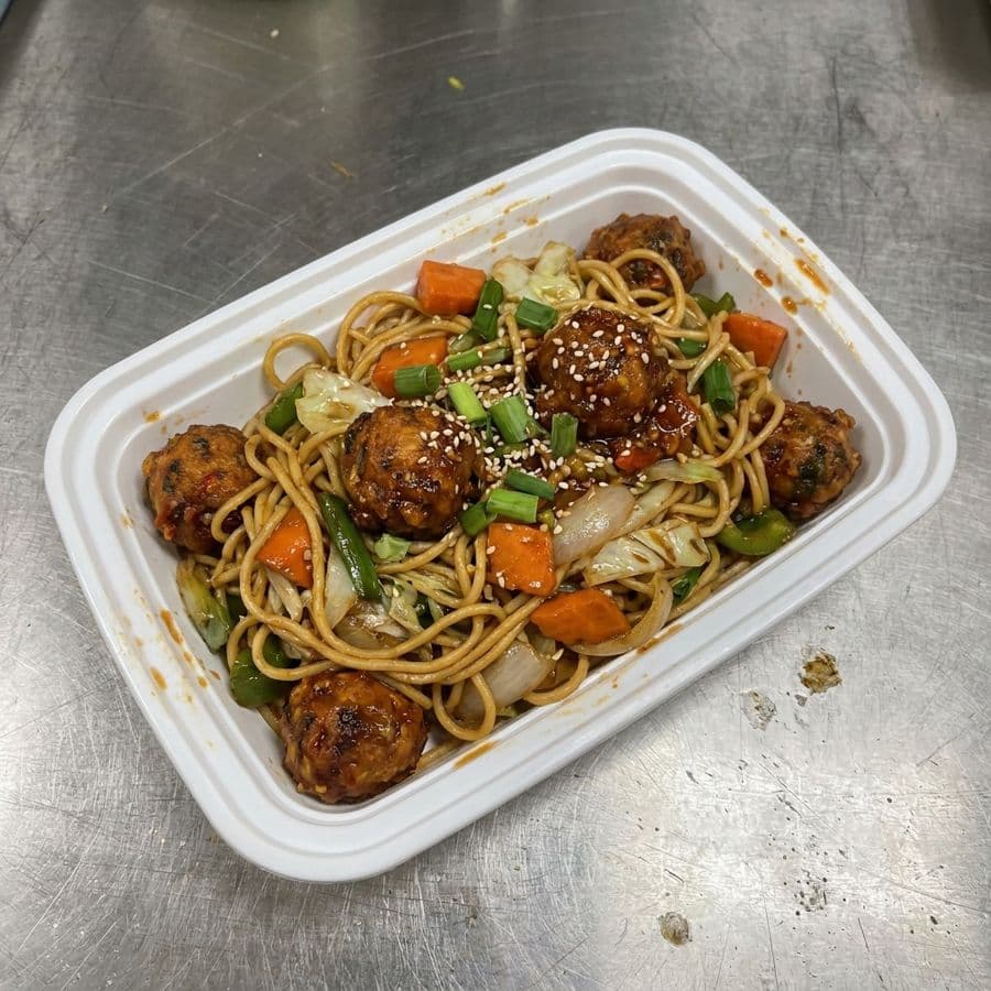 Chili Garlic Chow Mein with Manchurian Vegetable Balls